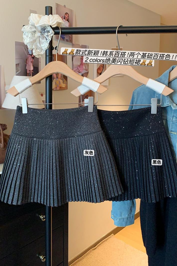 亮片半身裙女秋冬2025新款高級感閃閃星空氣質毛呢褶裙a字短裙子