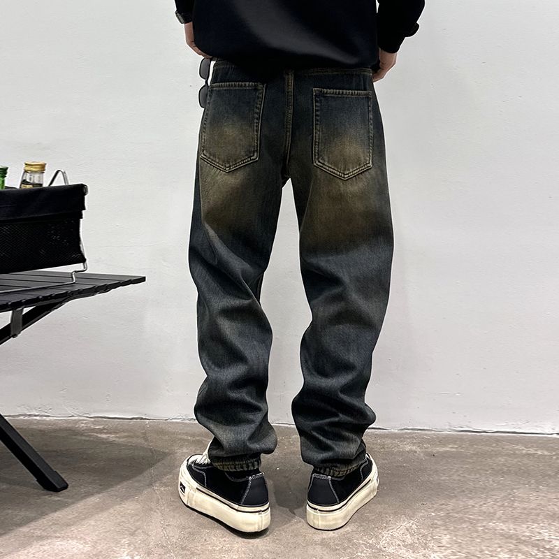 實拍冬季重磅加厚加絨保暖復古牛仔褲男潮流百搭痞帥錐形長褲