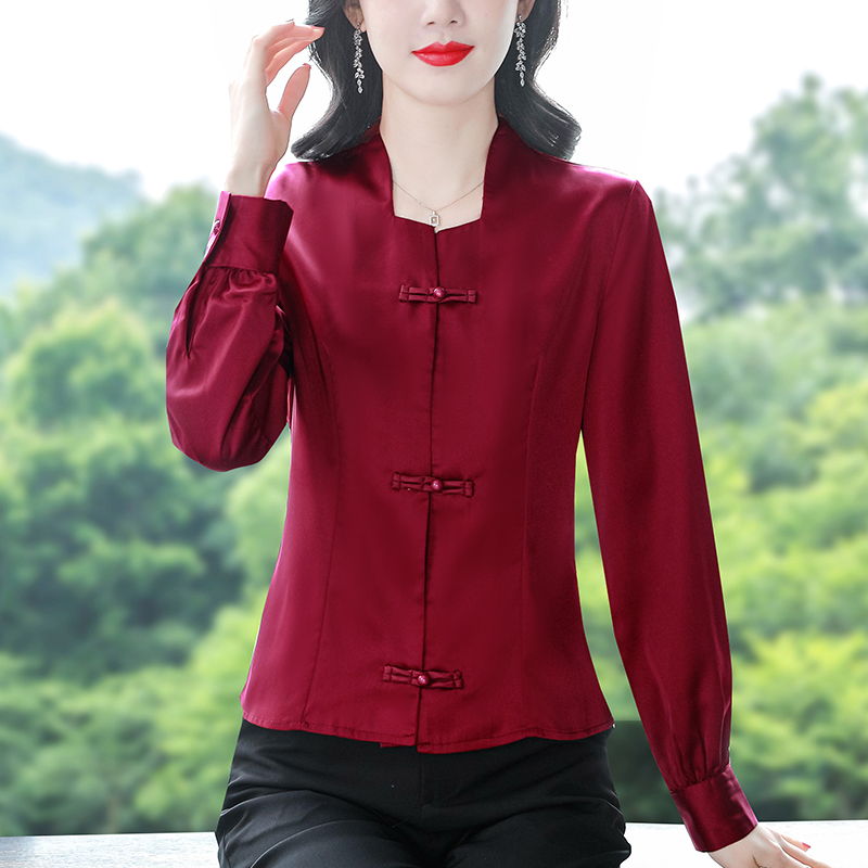 春季新款新中式國風紅色盤扣襯衫女高端洋氣時尚獨特別致上衣