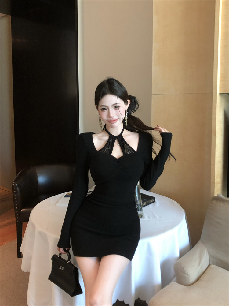 實拍實價 辣妹蕾絲拼接修身顯瘦短款包臀連衣裙