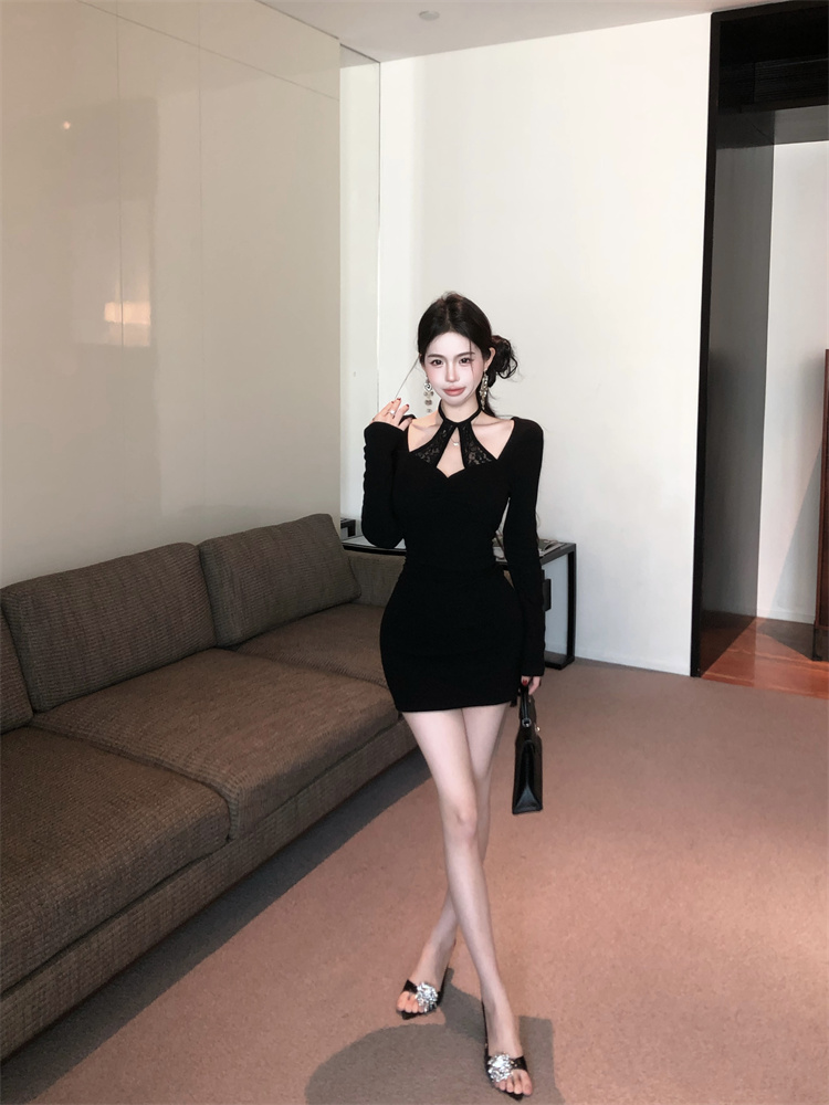 實拍實價 辣妹蕾絲拼接修身顯瘦短款包臀連衣裙