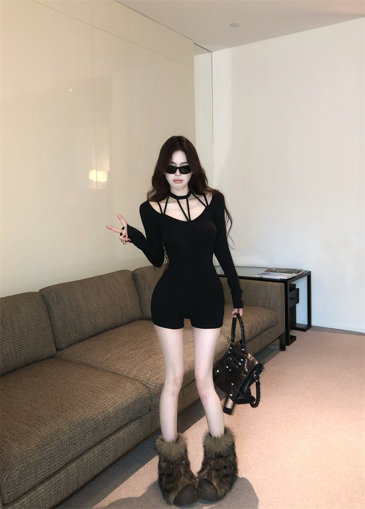 實拍實價  辣妹修身顯瘦長袖打底連體褲短款