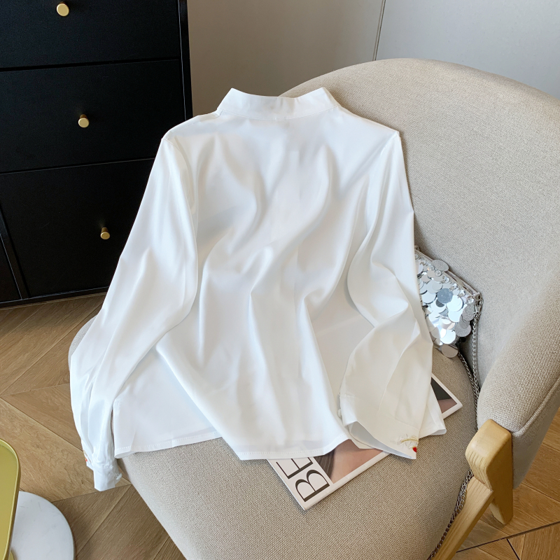 實拍 新中式國風立領刺繡白色長袖襯衫女復古唐裝漢服上衣女