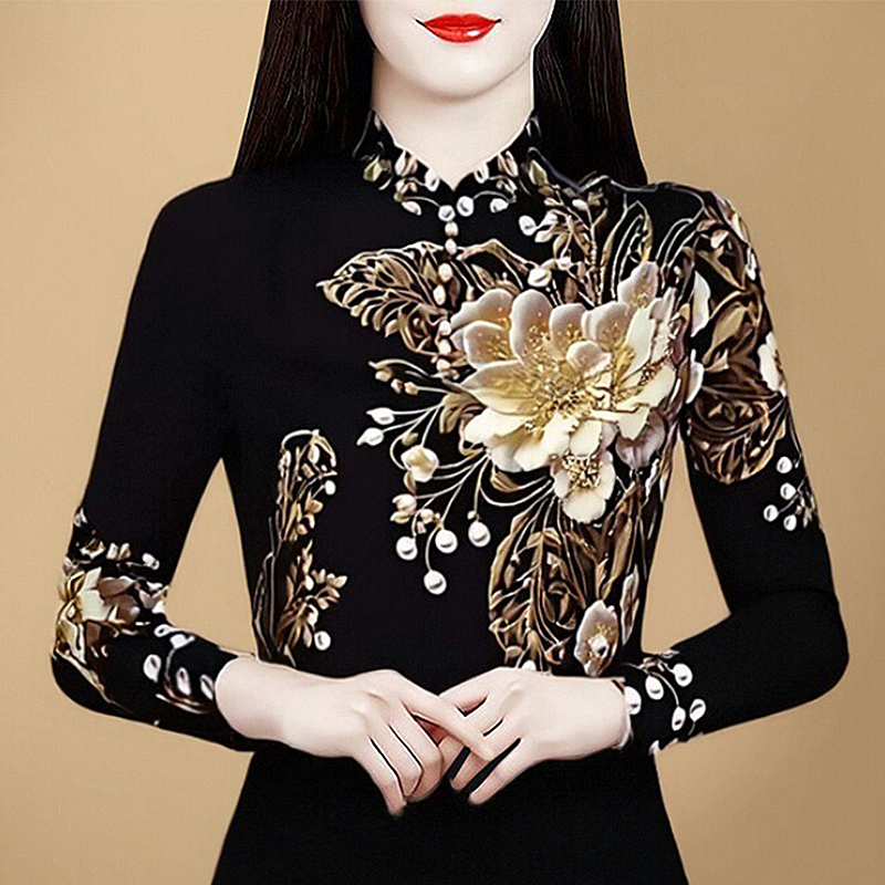 時尚洋氣3D印花寬松媽媽襯衫女士2025早秋新款顯瘦長袖氣質上衣