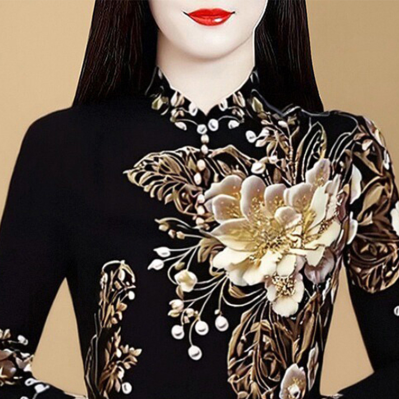 時尚洋氣3D印花寬松媽媽襯衫女士2025早秋新款顯瘦長袖氣質上衣