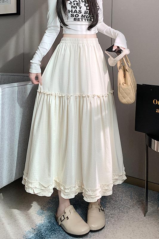 實拍2026春季新款芭蕾風木耳邊半身裙傘裙女高腰顯瘦中長裙A字裙