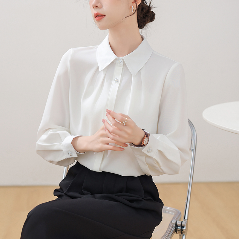 實拍法式長袖白色襯衫女2026春新款通勤職業正裝面試內搭正肩上衣