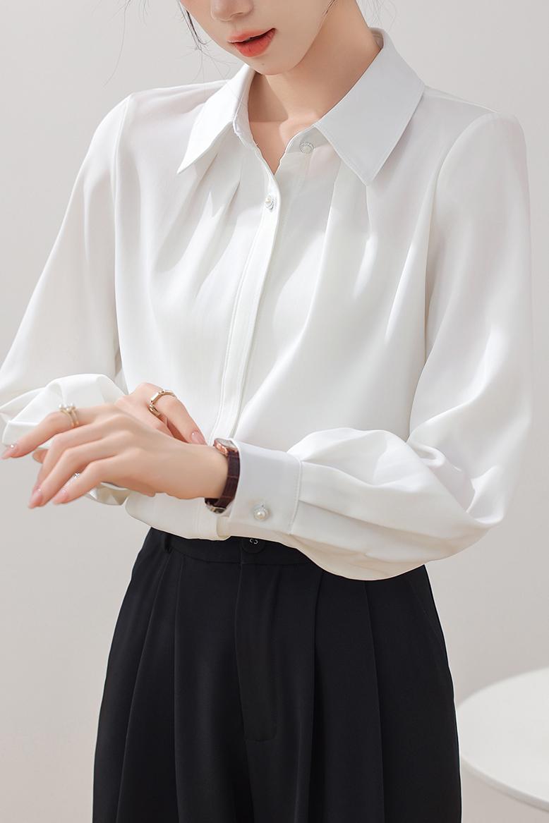 實拍法式長袖白色襯衫女2026春新款通勤職業正裝面試內搭正肩上衣