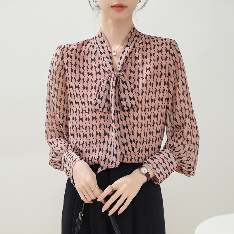 實拍長袖粉色襯衫女士春2026新款氣質小眾襯衣洋氣小衫蝴蝶結上衣