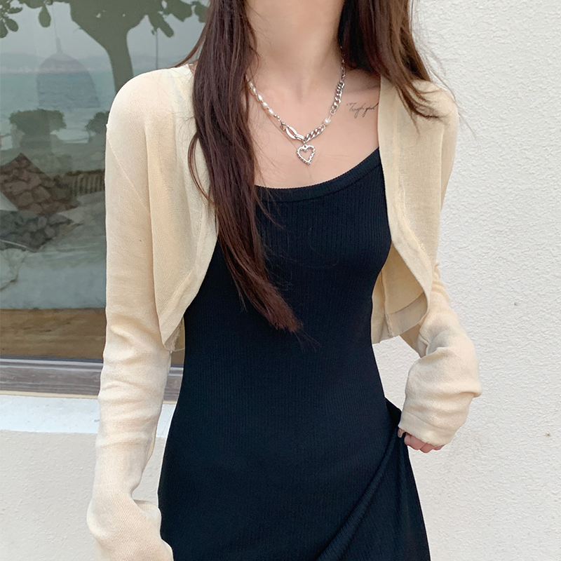 防曬開衫針織外套女2026夏季薄款吊帶裙外搭罩衫冰絲短款坎肩外套