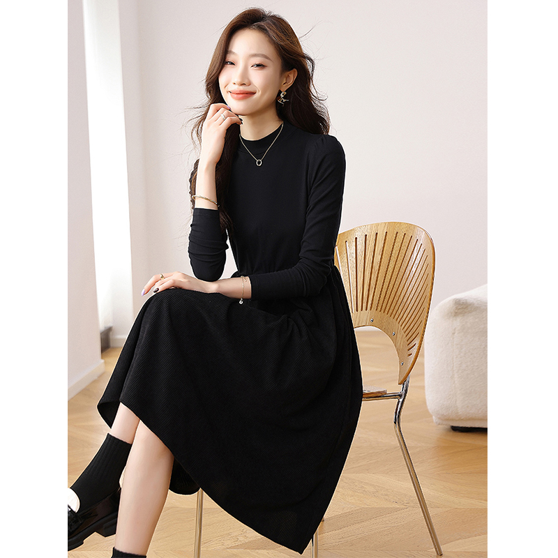實拍 小個子顯瘦連衣裙女2025春季新款純色時尚氣質長款收腰裙子