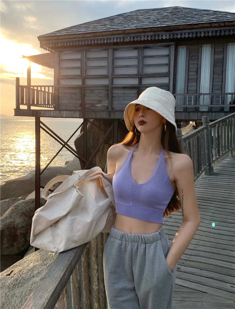 夏季綁帶V領掛脖吊帶調節背心女網紅辣妹炸街美背外穿短款ins上衣