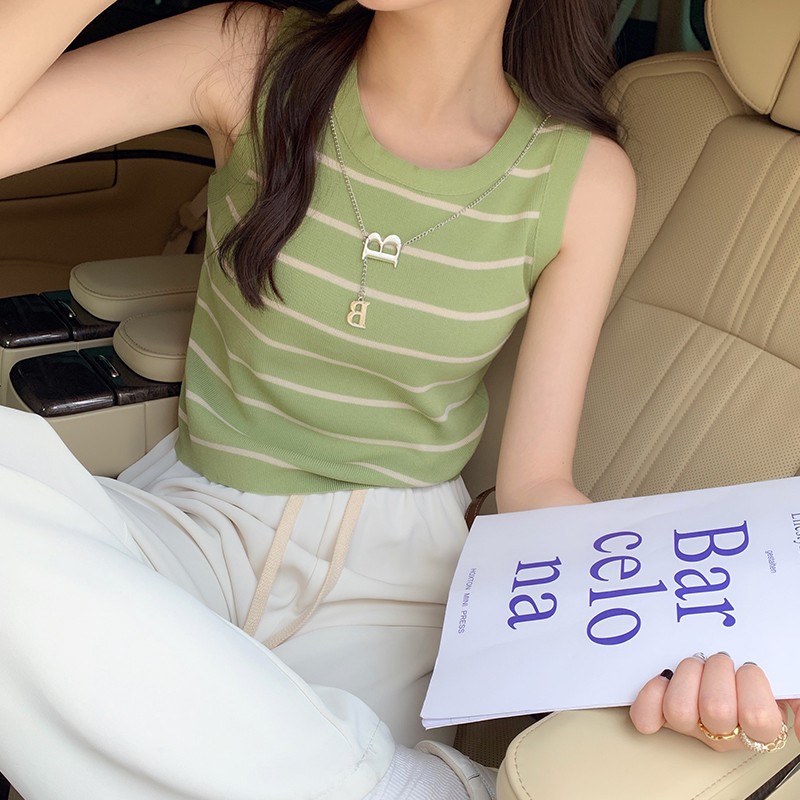 條紋針織小背心女2026新款吊帶內搭法式別致打底無袖上衣夏外穿