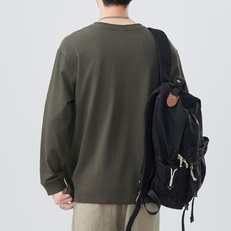 實拍2025春季新款刺繡logo長袖T恤男復古潮牌寬松重磅體恤打底衫