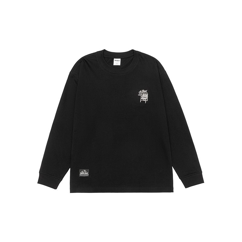 實拍2025春季新款刺繡logo長袖T恤男復古潮牌寬松重磅體恤打底衫