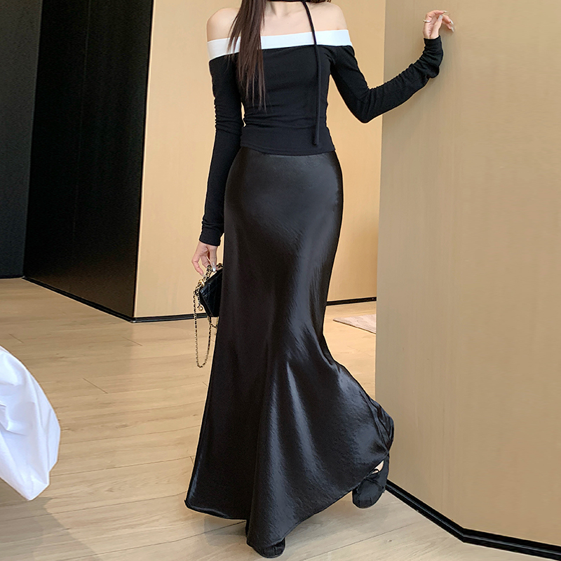 實拍 醋酸緞面魚尾裙半身裙女2026春夏高腰垂感a字遮胯包臀中長裙