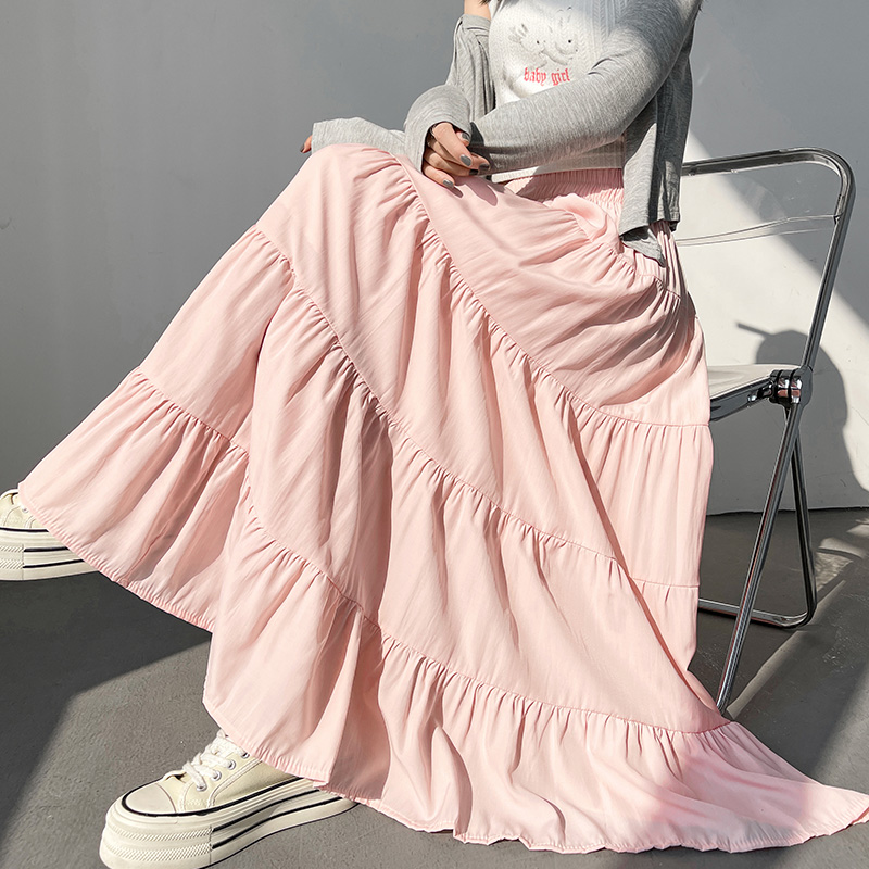 實拍 溫柔氣質蛋糕半身裙女2026春夏高腰顯瘦百搭大擺傘裙A字長裙
