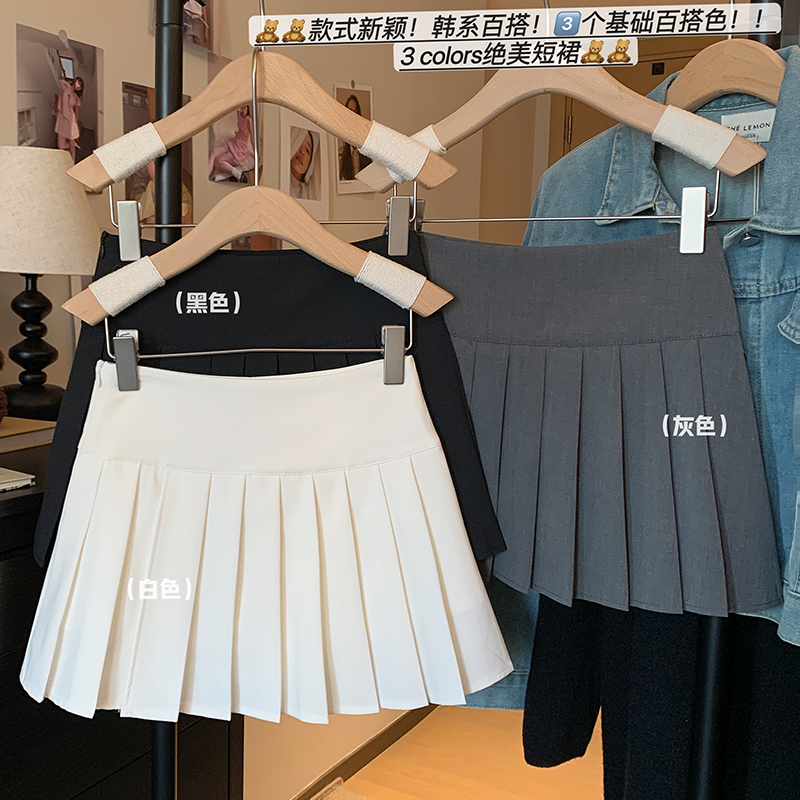 實拍西裝料百褶裙防走光高腰A字半身裙ins潮2025春夏新款顯瘦短裙