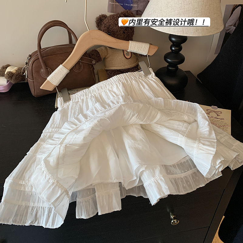 實拍春夏季法式荷葉邊蓬蓬半身裙甜美個子百褶蛋糕短裙高腰a字裙