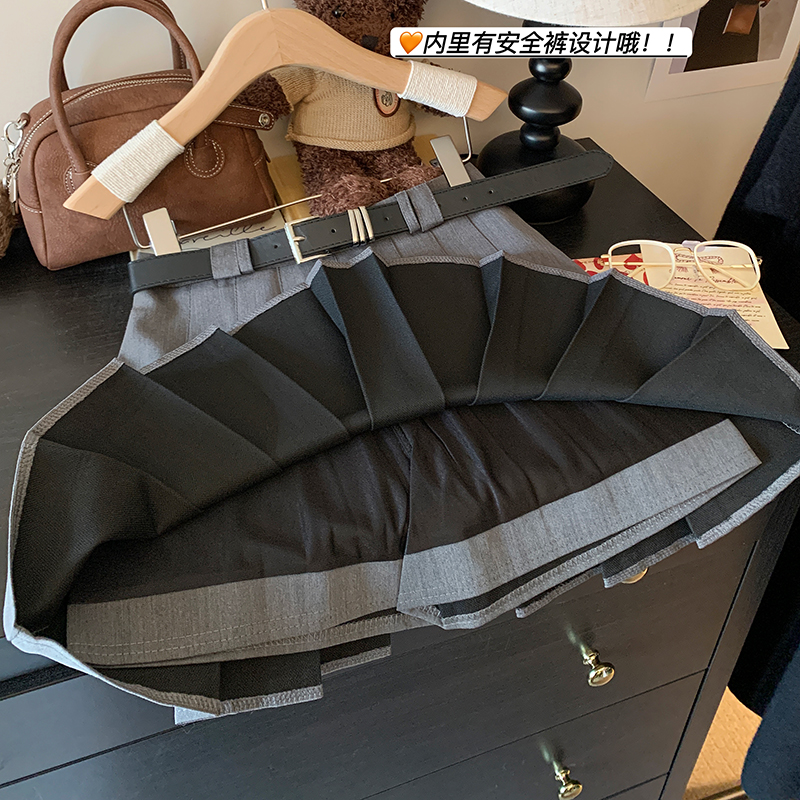 灰色西裝百褶裙女短裙2025新款韓版小個子高腰包臀a字半身裙春夏
