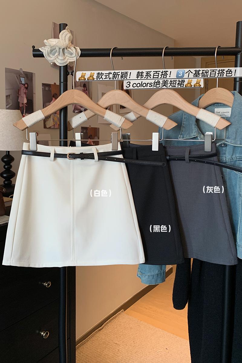 實拍2025春夏半身裙女A字裙純色時尚高腰顯瘦氣質百搭短裙送腰帶