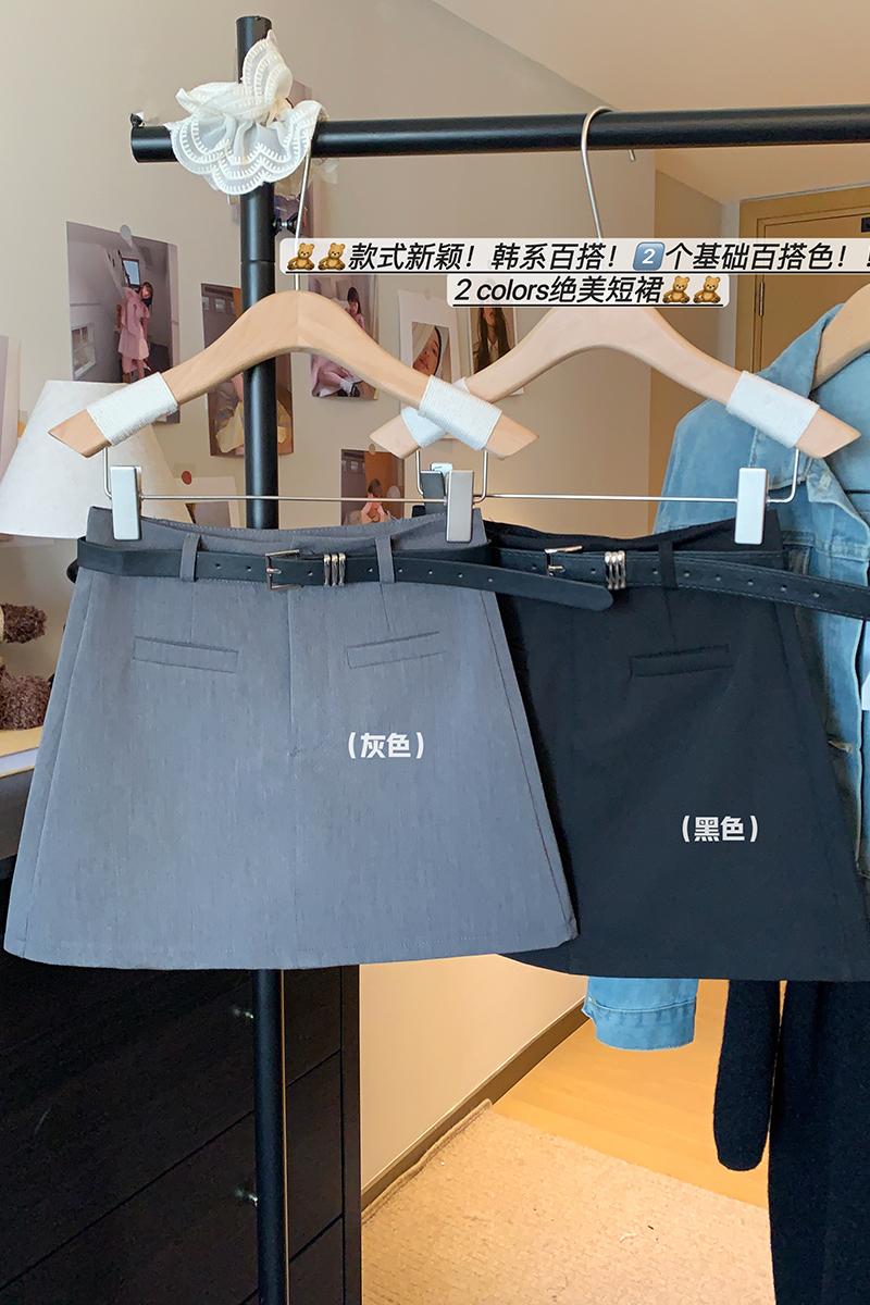 2025春夏新款灰色西裝半身裙女高腰A字顯瘦防走光安全褲短裙百搭