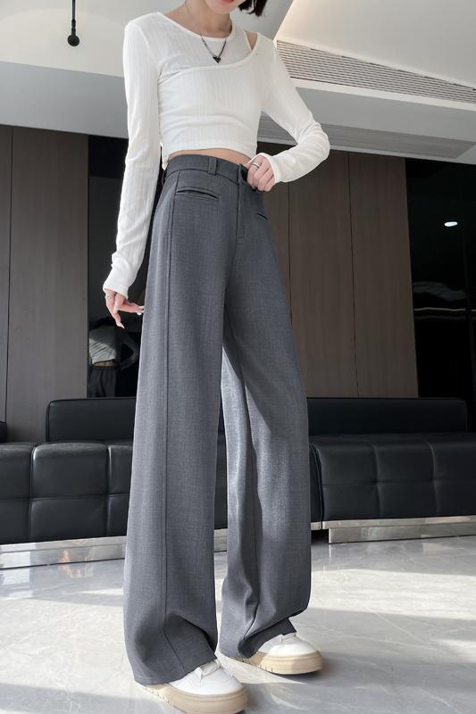 窄版闊腿褲女2026春季新款梨形身材顯瘦香蕉褲垂墜感直筒西裝褲子