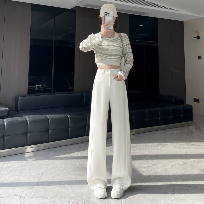 窄版闊腿褲女2026春季新款梨形身材顯瘦香蕉褲垂墜感直筒西裝褲子