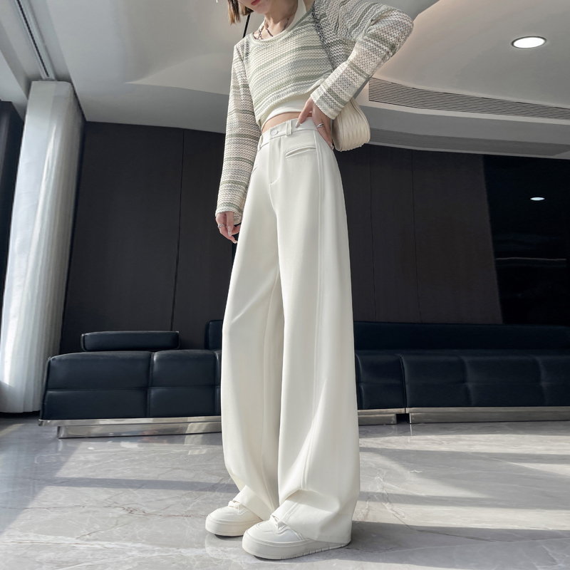 窄版闊腿褲女2026春季新款梨形身材顯瘦香蕉褲垂墜感直筒西裝褲子