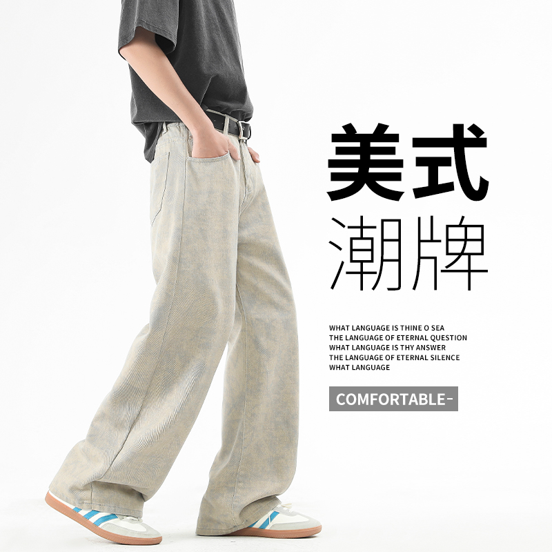 實拍2025春季新款半松緊橡筋風格紐扣腰頭設計大氣百搭休閑褲男