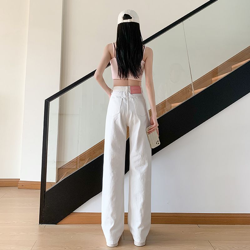 白色窄版闊腿牛仔褲女2026春夏新款百搭高腰小個子顯瘦垂感拖地褲