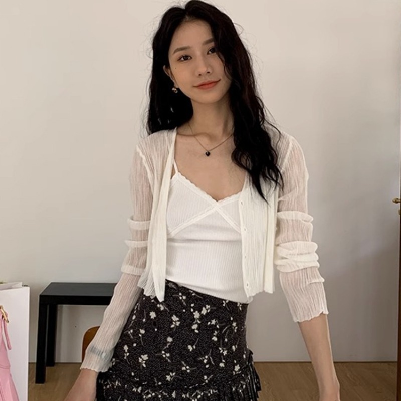 冰絲防曬衣開衫女薄款披肩夏季配吊帶連衣裙子外搭罩衫法式小坎肩