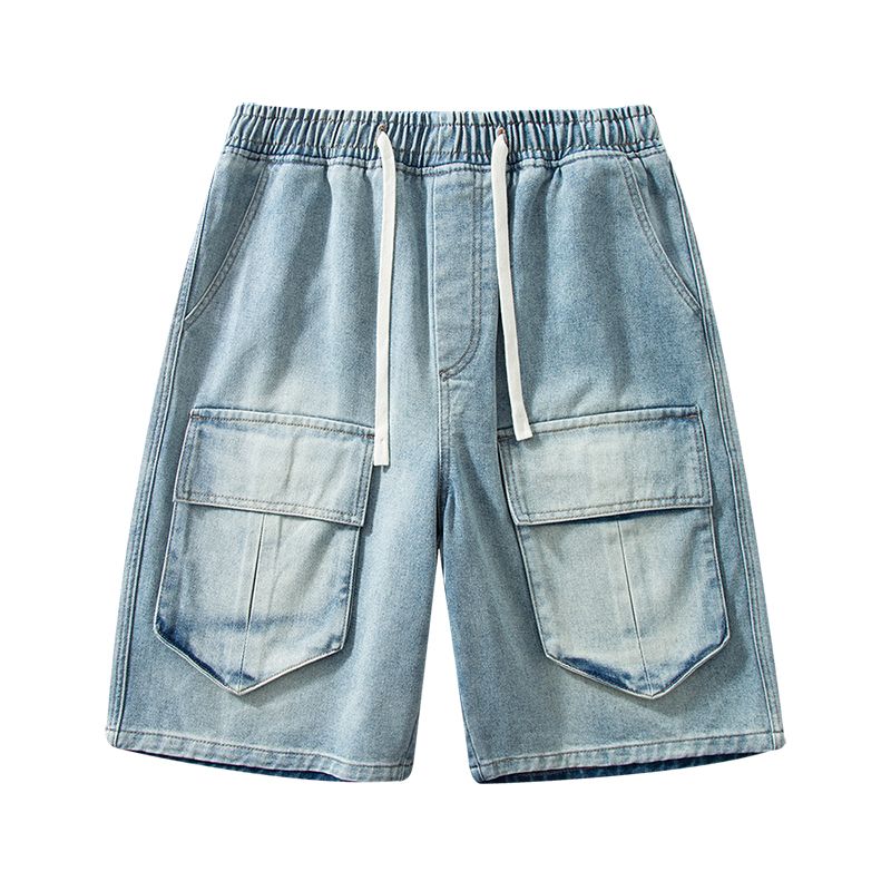 實拍2025夏季新款寬松潮牌牛仔短褲男百搭大口袋工裝五分中褲
