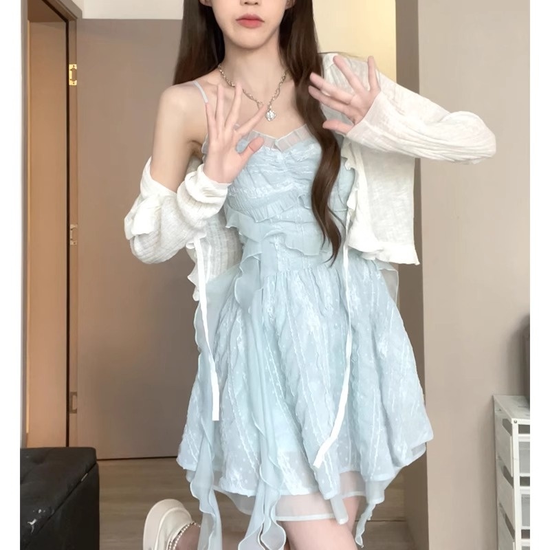 木耳邊冰絲防曬衣女夏新款配裙子外搭披肩短款開衫外套透氣薄罩衫