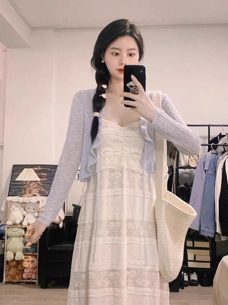 木耳邊冰絲防曬衣女夏新款配裙子外搭披肩短款開衫外套透氣薄罩衫