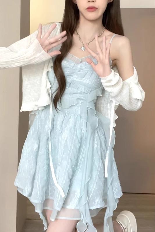 木耳邊冰絲防曬衣女款夏薄開衫外套法式小坎肩配裙子外搭披肩罩衫
