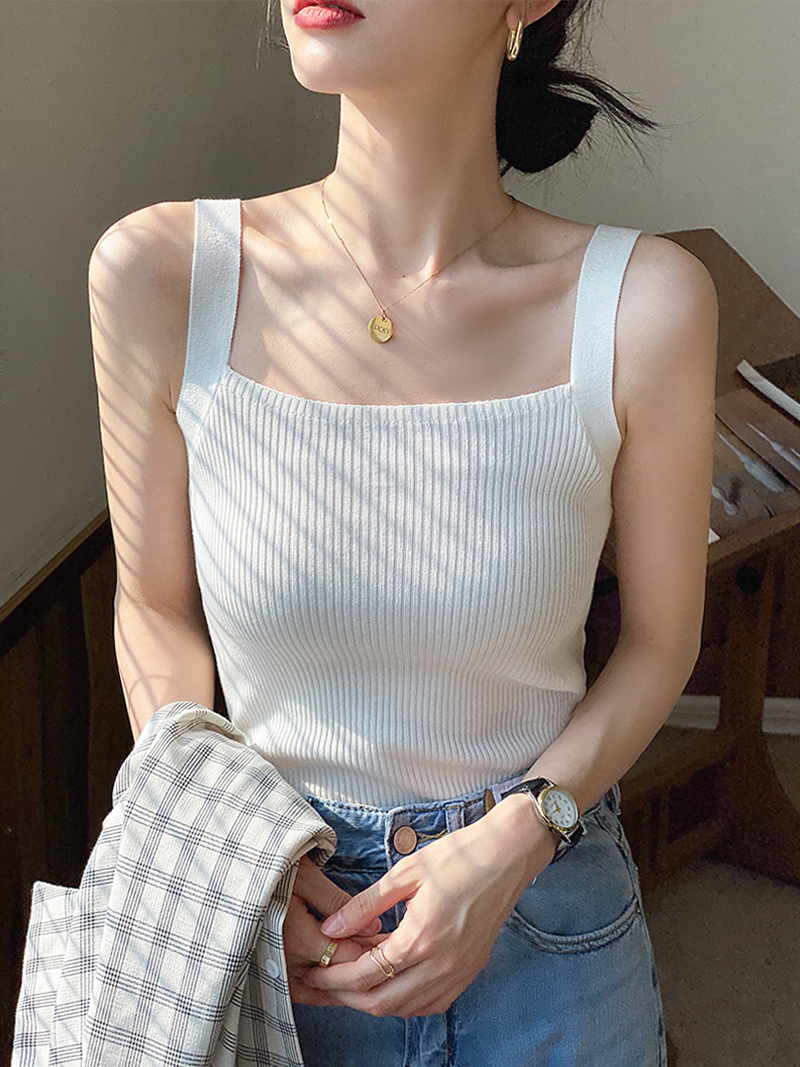 黑打底方領小背心女2026新款內搭白色吊帶夏季外穿針織上衣