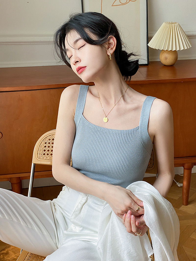 黑打底方領小背心女2026新款內搭白色吊帶夏季外穿針織上衣