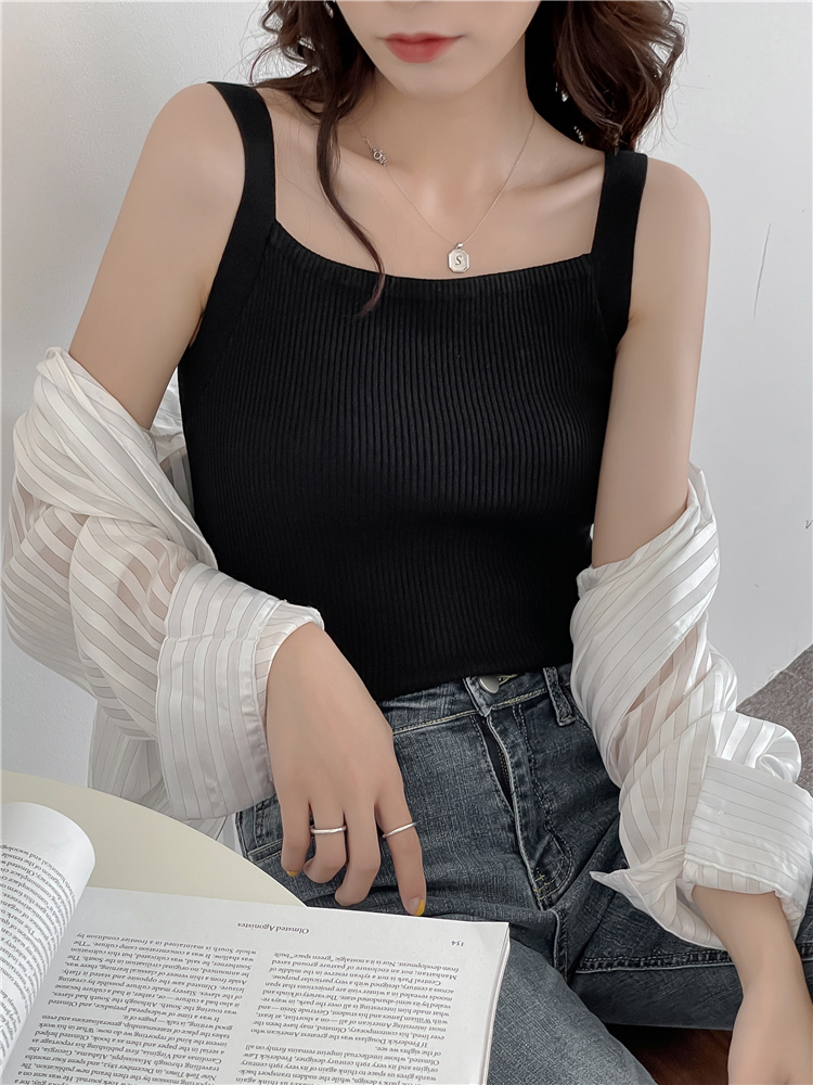 黑打底方領小背心女2026新款內搭白色吊帶夏季外穿針織上衣