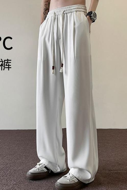 實拍2025年夏季薄款休閑褲男垂順抗皺天絲萊賽爾涼感寬松直筒長褲