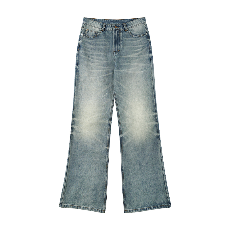 實拍2025春夏美式復古懷舊樹枝貓須牛仔褲男寬松直筒A字長褲子潮
