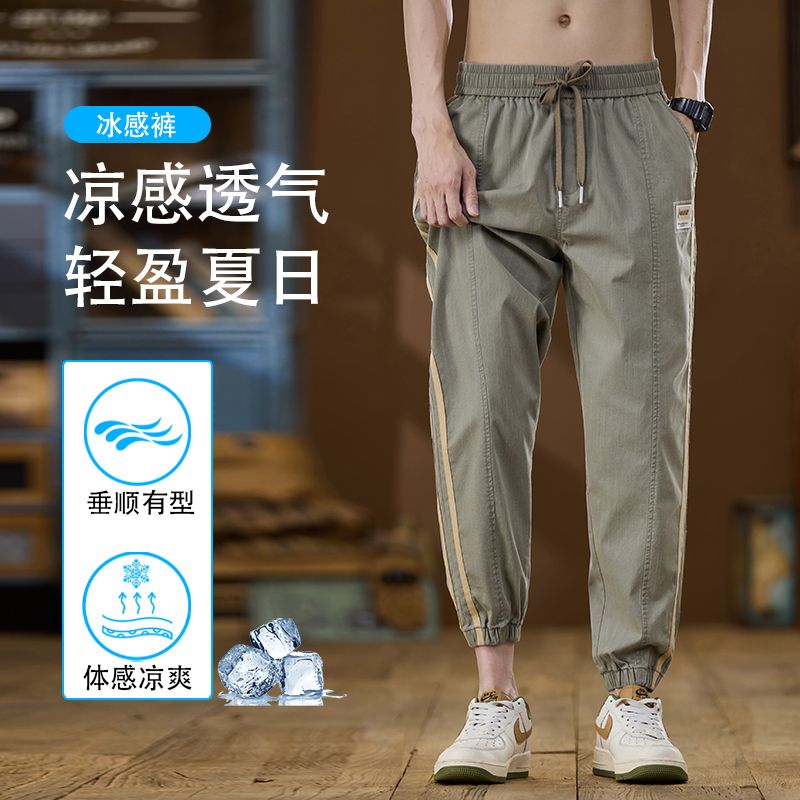 實拍2025春夏新款工裝休閑褲男潮牌寬松束腳運動九分褲子男