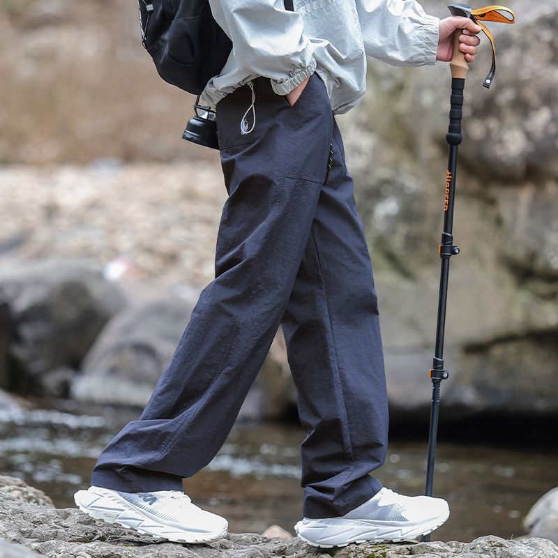 實拍2025春夏新款美式速干運動長褲男寬松直筒休閑垂感闊腿褲