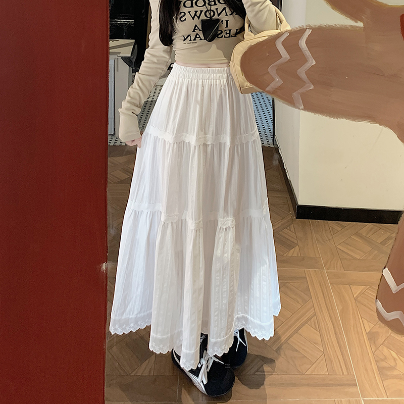 實拍蛋糕層刺繡花邊拼接半身裙女2026春夏新款法式小眾A字小白裙