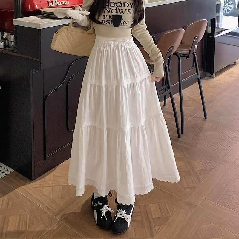 實拍蛋糕層刺繡花邊拼接半身裙女2026春夏新款法式小眾A字小白裙