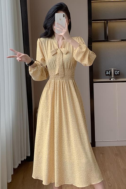 實拍碎花雪紡連衣裙子春秋2025年新款女裝長袖溫柔風顯瘦減齡氣質