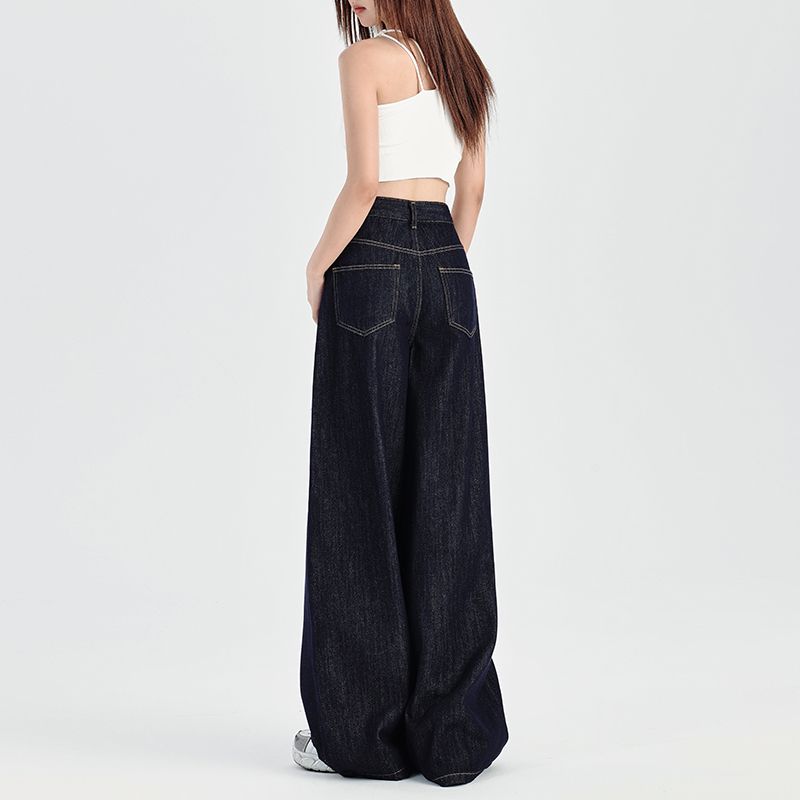 深藍美式寬松闊腿牛仔褲女2026春夏新款垂感慵懶休閑拖地直筒褲