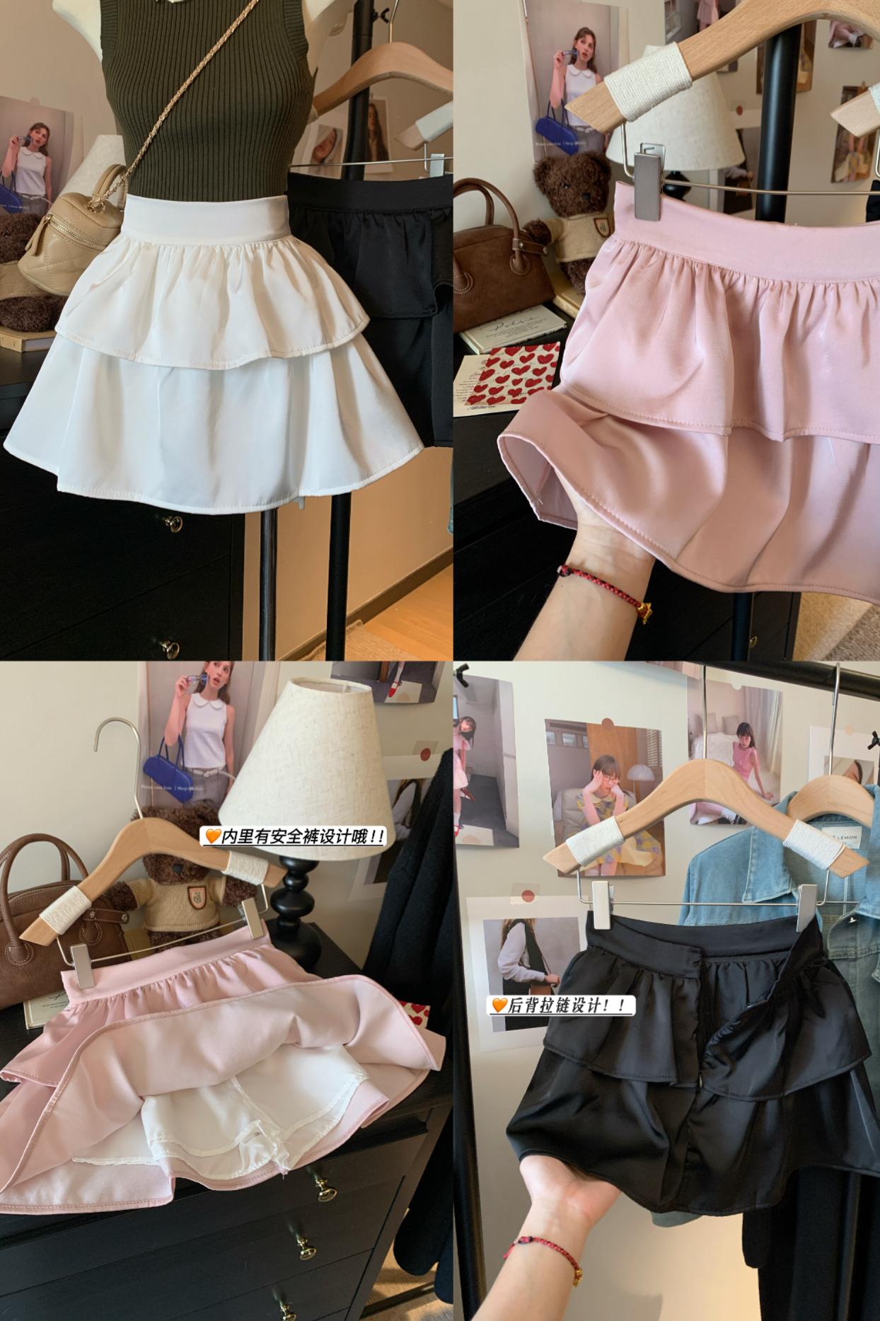 實拍a字蓬蓬半身裙女新款夏黑色jk短裙小個子顯瘦高腰蛋糕裙