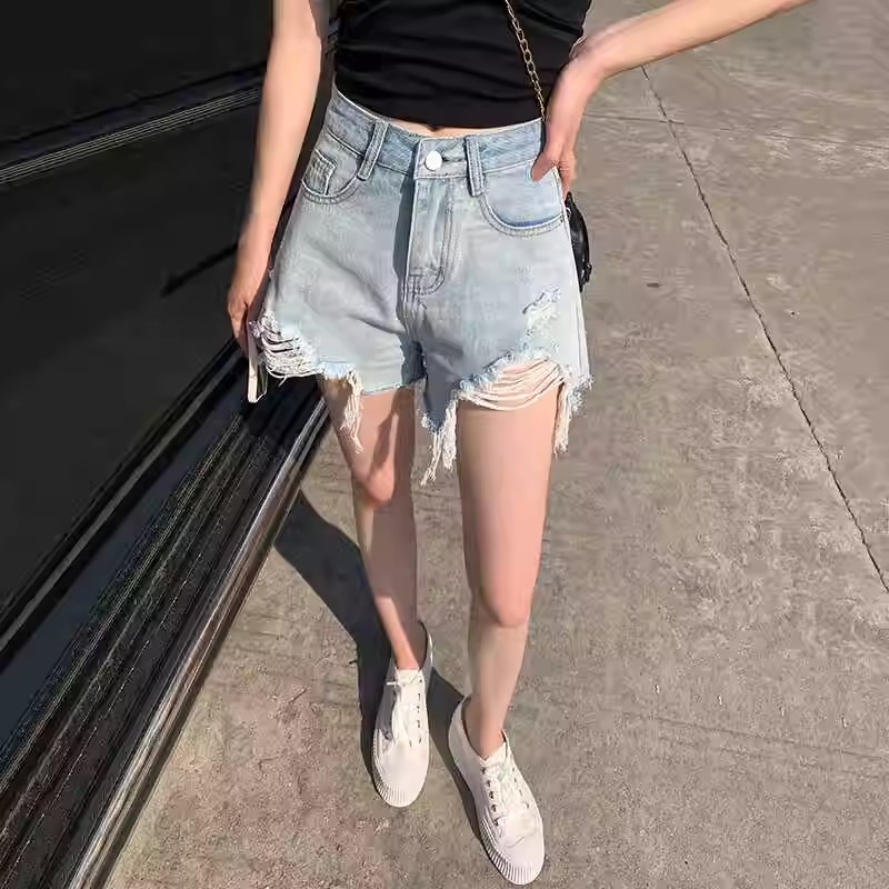 高腰牛仔短褲女夏季薄款2026年韓版寬松闊腿顯瘦a字辣妹超熱褲