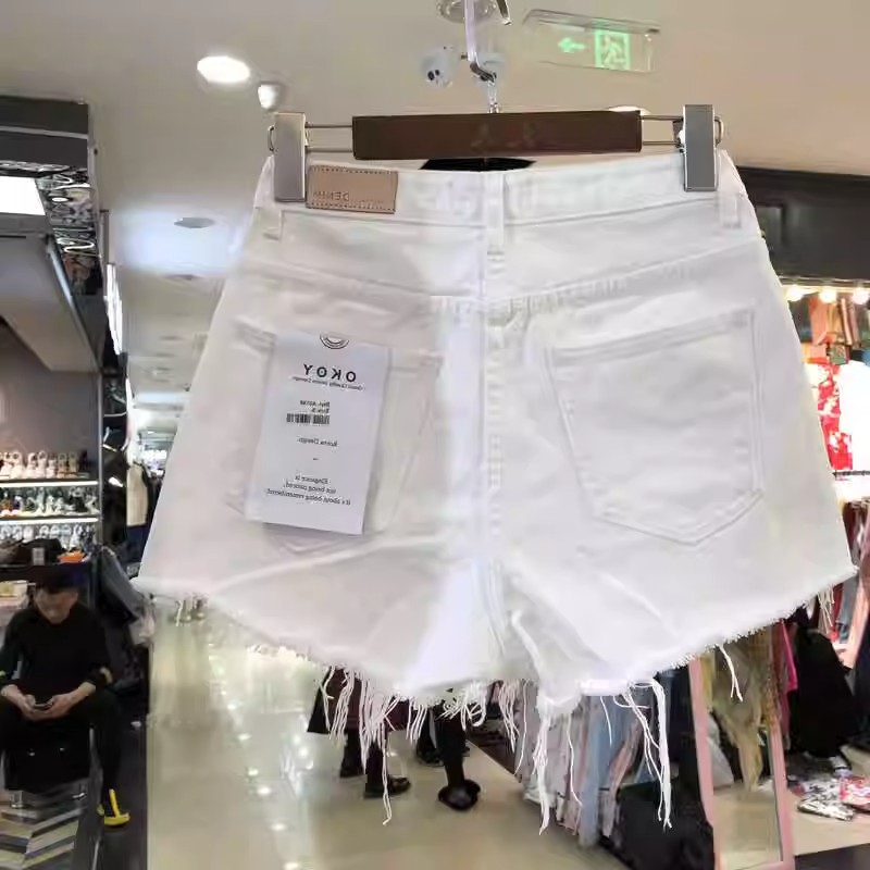 白色牛仔短褲女夏季薄款2026年新款高腰寬松大碼小個子闊腿熱褲子